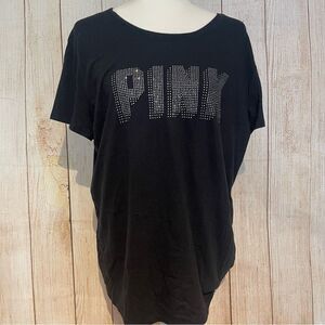 Victoria's Secret PINK Black T-Shirt Size XXL Rhinestones Preowned
